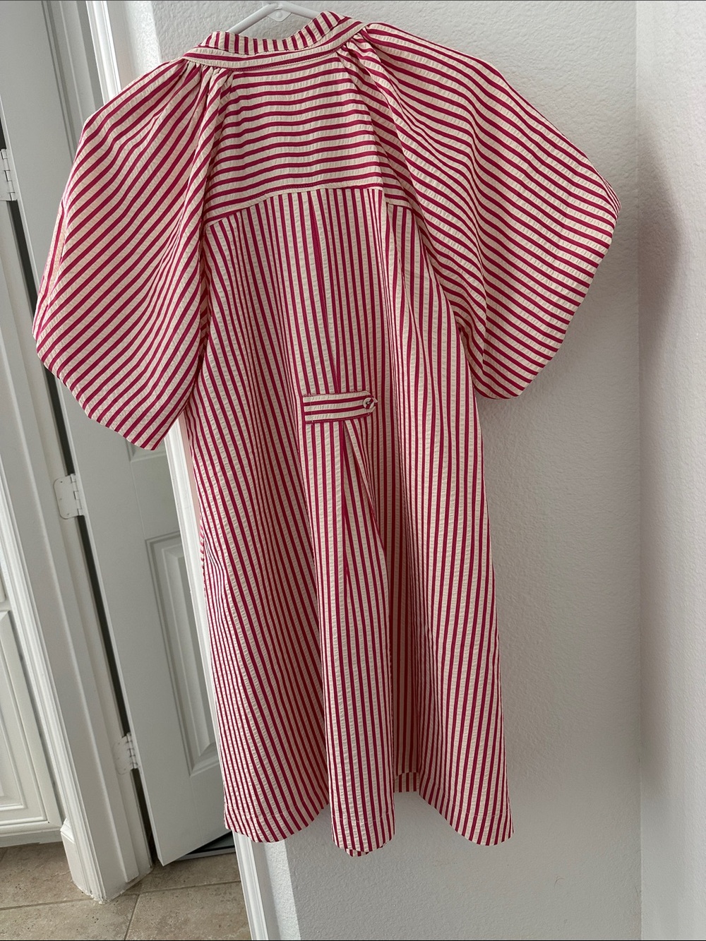 UMGEE Pink and White Striped Puff-Sleeve Women's Dress - Picture 2 of 6